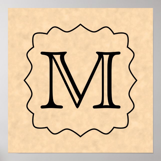 Your Letter. Custom Monogram. Black & Parchment Poster (Front)