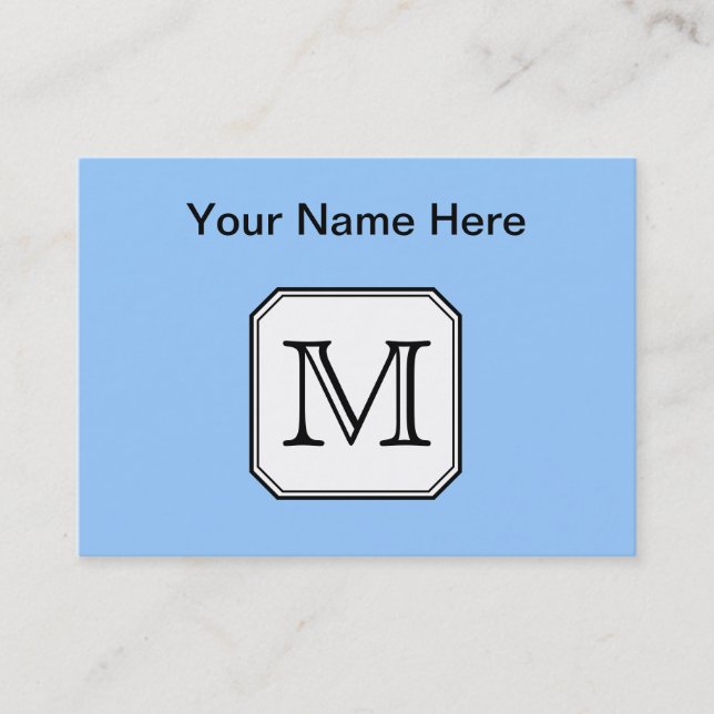 Your Letter. Custom Monogram. Blue Black White. Business Card (Front)