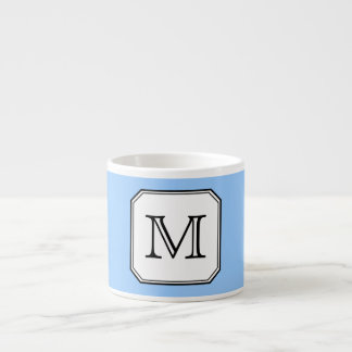 Your Letter. Custom Monogram. Blue Black White. Espresso Cup