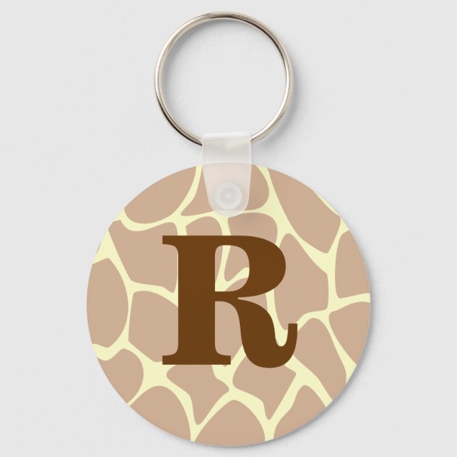 Your Letter. Custom Monogram Giraffe Print Design Key Ring (Front)