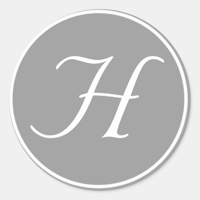 Your Letter, Custom Monogram H Initial Grey Classic Round Sticker (Front)