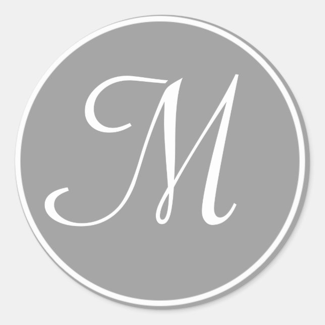 Your Letter, Custom Monogram M Initial Grey Classic Round Sticker (Front)