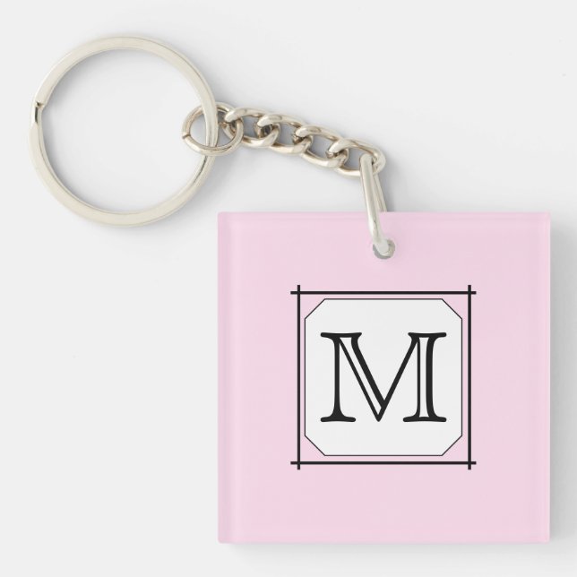 Your Letter. Custom Monogram. Pink Black White. Key Ring (Front)