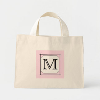 Your Letter. Custom Monogram. Pink Black White Mini Tote Bag