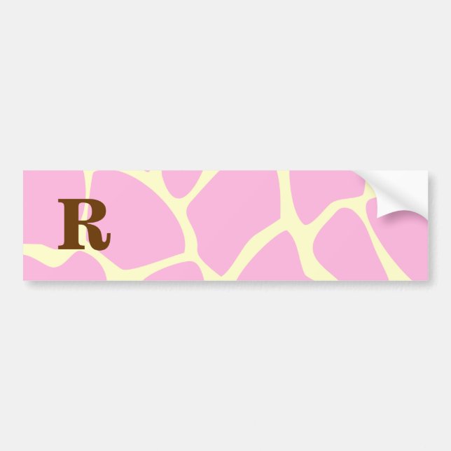 Your Letter Custom Monogram. Pink Giraffe Print. Bumper Sticker (Front)