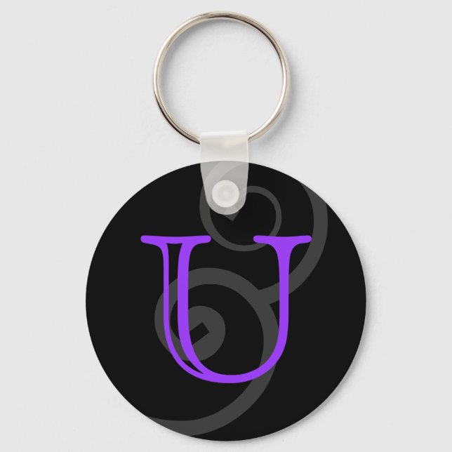 Your Letter. Custom. Purple Swirl Monogram. Key Ring (Front)