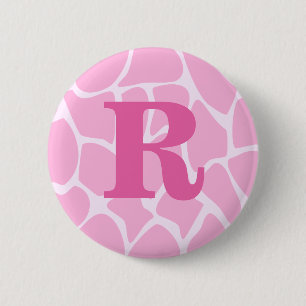 Your Letter Monogram. Custom. Pink Giraffe Pattern 6 Cm Round Badge