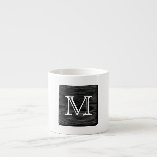 Your Letter Monogram. Picture of Black Wood. Espresso Cup (Front)