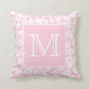 Your Letter Monogram. Pink Paisley Pattern. Cushion