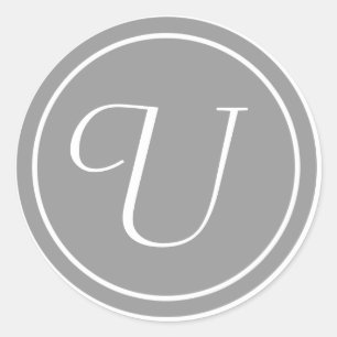 Your Letter, Monogram U, Initial Grey Classic Round Sticker