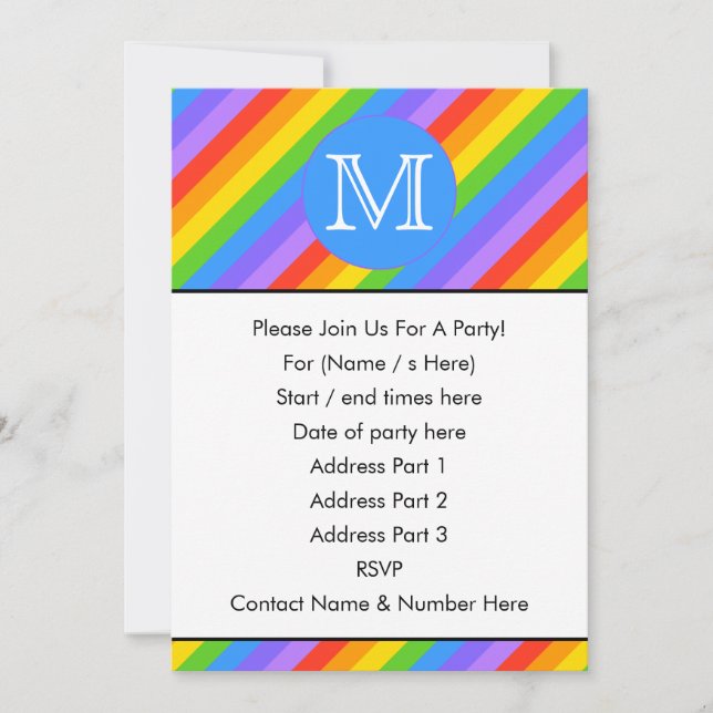 Your Letter, Rainbow Stripes Monogram. Invitation (Front)