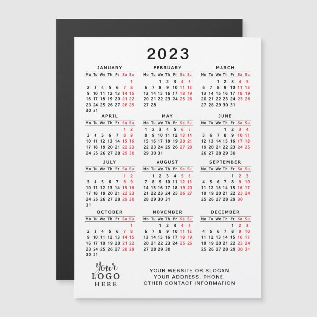 Your Logo 2023 Calendar White Black Red Minimal (Front/Back)
