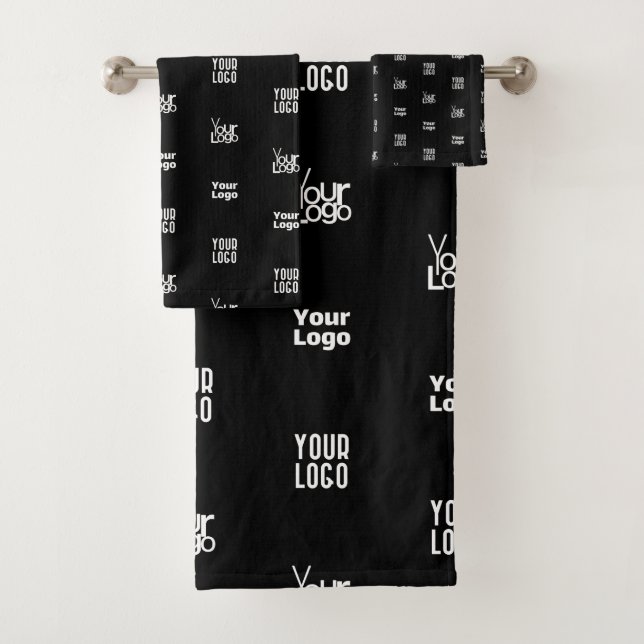 Your Logo | 3 Logo Pattern Design Editable Black Bath Towel Set (Insitu)
