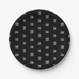 Your Logo 3 Logo Pattern Design Editable Black Paper Plate