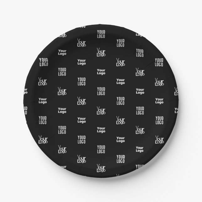 Your Logo | 3 Logo Pattern Design Editable Black Paper Plate (Front)