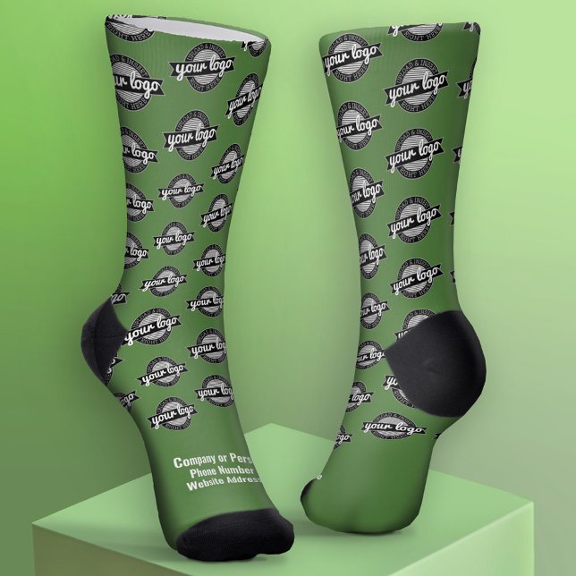 Your Logo All Over - White Type - Green Socks (Custom Logo Socks)