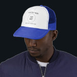 Your Logo And Text Womens White Royal Trucker Trucker Hat<br><div class="desc">Unisex Business Company Logo Employee Staff Bulk Elegant Modern Promotional Template Upload Add Logo Men's & Women's White and Royal Blue Baseball & Trucker Hat... </div>