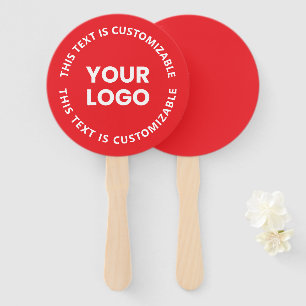 Your Logo/Any Uploaded Image & Circular Text Red Hand Fan