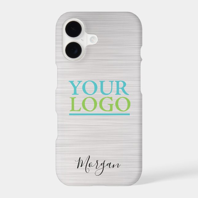 Your Logo/Art/Photo, Black Name, Brushed Silver iPhone Case (Back)