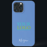 Your Logo/Art/Photo DIY Name White Script, Blue iPhone 13 Pro Max Case<br><div class="desc">Personalise with your Logo,  Art or Photo and name in white script on blue background. Click “Customise” to change colours and type styles.</div>