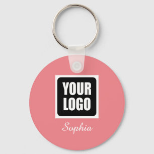 Your Logo/Art/Photo, DIY Script Name, Coral Key Ring