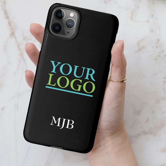 Your Logo/Art/Photo, DIY White Monogram, Black iPhone Case (Creator Uploaded)