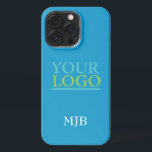 Your Logo/Art/Photo, Monogram, Sky Blue iPhone 13 Pro Case<br><div class="desc">Personalise with your company logo,  art or photo and white monogram on sky blue background.</div>