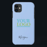 Your Logo/Art/Photo, Name Black Script, Pale Blue Case-Mate iPhone Case<br><div class="desc">Personalise with your Company Logo,  Art or Photo and name in black script on Pale Blue background. Click “Customise” to change colours and type styles.</div>