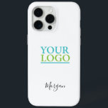 Your Logo/Art/Photo, Name Black Script, White iPhone 15 Pro Max Case<br><div class="desc">Personalise with your Company Logo,  Art or Photo and name in black script on white background. Click “Edit Using Design Tool” to change colours and type styles.</div>