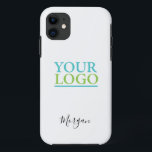 Your Logo/Art/Photo, Name Black Script, White Case-Mate iPhone Case<br><div class="desc">Personalise with your Company Logo,  Art or Photo and name in black script on white background. Click “Customise” to change colours and type styles.</div>
