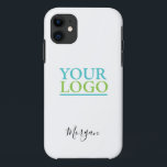 Your Logo/Art/Photo, Name Black Script, White Case-Mate iPhone Case<br><div class="desc">Personalise with your Company Logo,  Art or Photo and name in black script on white background. Click “Customise” to change colours and type styles.</div>