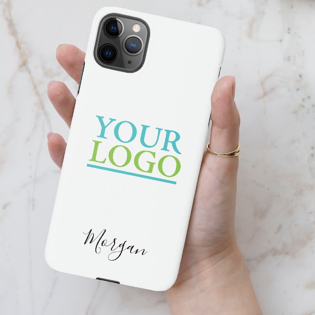 Your Logo/Art/Photo, Name Black Script, White iPhone Case (Creator Uploaded)