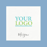 Your Logo/Art/Photo, Name Black Script, White Napkin<br><div class="desc">Personalise with your Company Logo,  Art or Photo and name in black script on white background. Click “Edit Using Design Tool” to change colours and type styles.</div>