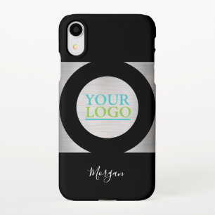 Your Logo/Art/Photo Name, Blk Circle Silver, Black iPhone XR Case