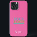 Your Logo/Art/Photo, Name in White Script, Pink iPhone 13 Pro Max Case<br><div class="desc">Personalise with your Logo,  Art or Photo and name in white script on pink background.</div>