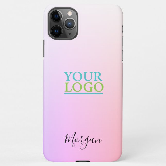 Your Logo/Art/Photo, Name, Pink & Lavender Ombre iPhone Case (Back)