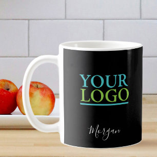 Your Logo/Art/Photo, Name White Script, Black Coffee Mug
