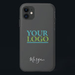 Your Logo/Art/Photo, Name White Script, Dark Grey Case-Mate iPhone Case<br><div class="desc">Personalise with your Company Logo,  Art or Photo and name in white script on Dark Grey background. Click “Customise” to change colours and type styles.</div>