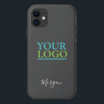 Your Logo/Art/Photo, Name White Script, Dark Grey Case-Mate iPhone Case<br><div class="desc">Personalise with your Company Logo,  Art or Photo and name in white script on Dark Grey background. Click “Customise” to change colours and type styles.</div>