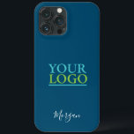 Your Logo/Art/Photo, Name White Script, Ocean Blue<br><div class="desc">Personalise with your Logo,  Art or Photo and name in white script on ocean blue background. Click “Edit Using Design Tool” to change colours and type styles.</div>