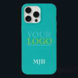 Your Logo/Art/Photo, White Monogram, Teal iPhone 15 Pro Max Case<br><div class="desc">Personalise with your company logo,  art or photo and white monogram,  or name,  on teal background.</div>