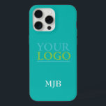 Your Logo/Art/Photo, White Monogram, Teal iPhone 15 Pro Max Case<br><div class="desc">Personalise with your company logo,  art or photo and white monogram,  or name,  on teal background.</div>