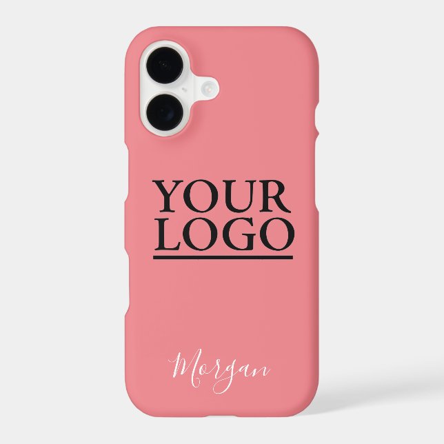 Your Logo/Art/Photo, White Script Name, Peach iPhone Case (Back)