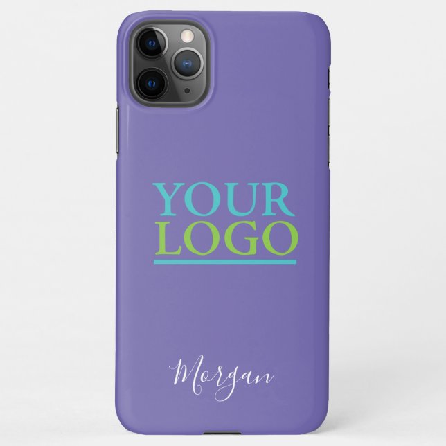 Your Logo/Art/Photo, White Script Name, Periwinkle iPhone Case (Back)