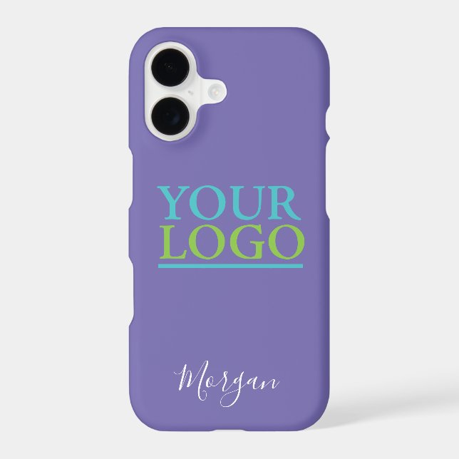 Your Logo/Art/Photo, White Script Name, Periwinkle iPhone Case (Back)