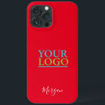 Your Logo/Art/Photo, White Script Name, Red iPhone 13 Pro Max Case<br><div class="desc">Personalise with your Logo,  Art or Photo and name in white script on red background.</div>