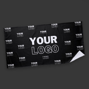 Your Logo & Background Repeating Logo   Black Beach Towel