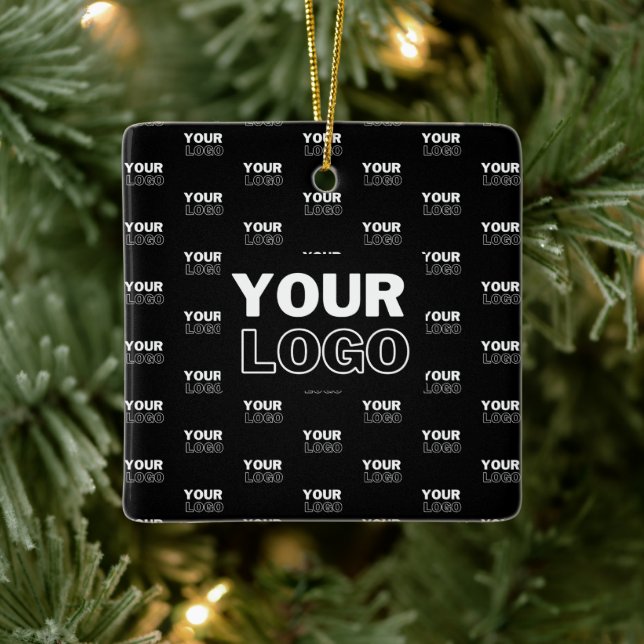 Your Logo & Background Repeating Logo | Black Ceramic Ornament (Tree)