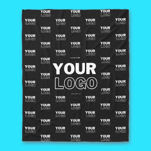 Your Logo & Background Repeating Logo Black Fleece Blanket