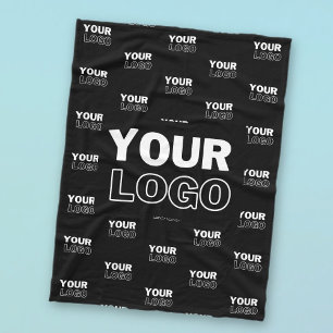Your Logo & Background Repeating Logo   Black Fleece Blanket